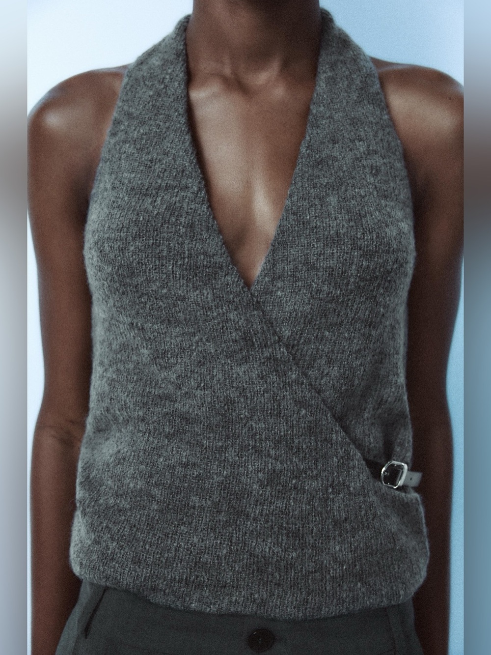 Zara Gray Wool Knit Halter Scarf Top